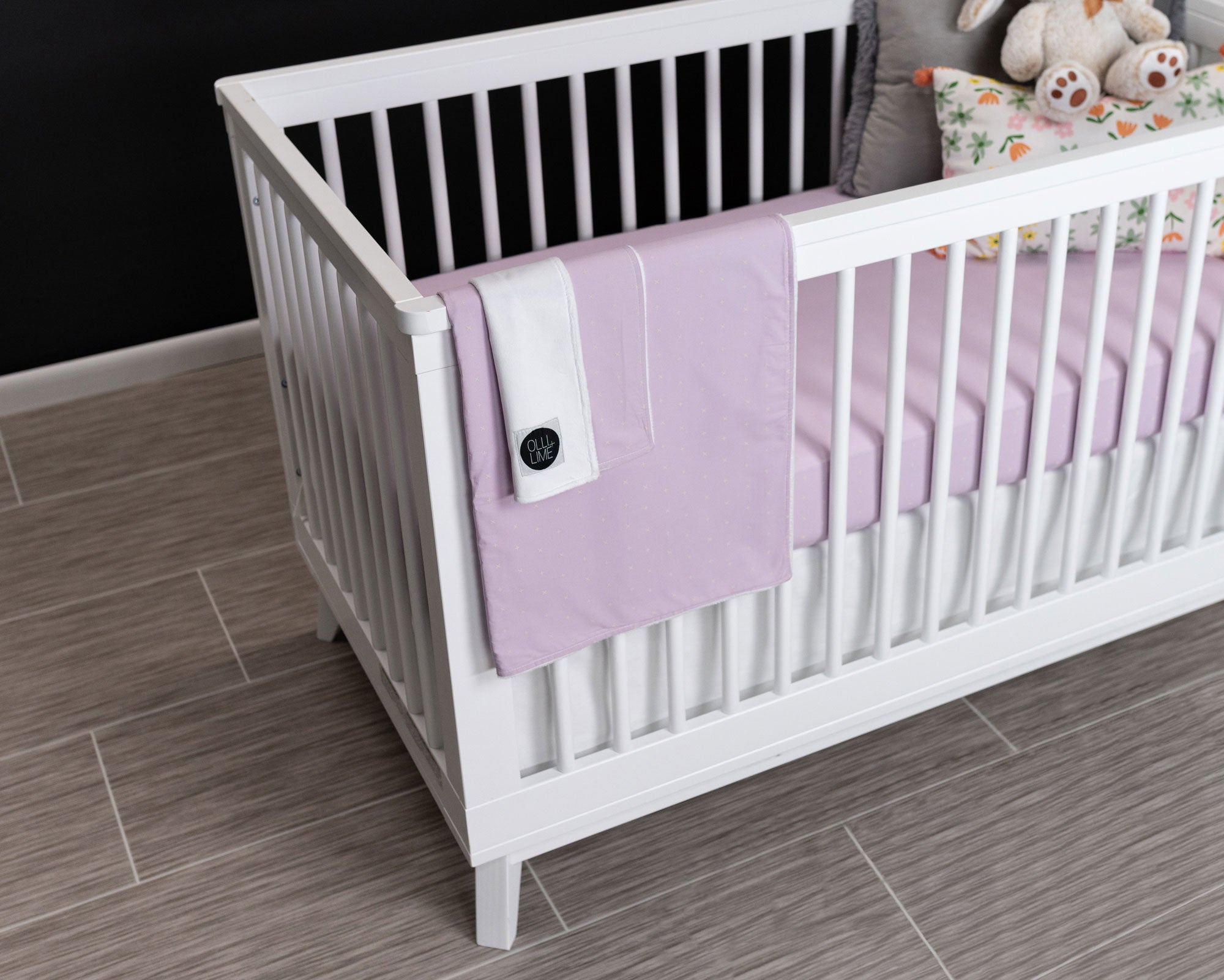 Lavender Hugs - Deluxe Nursery Bedding Set - Ivory X on Lilac/Lavender - Olli+Lime